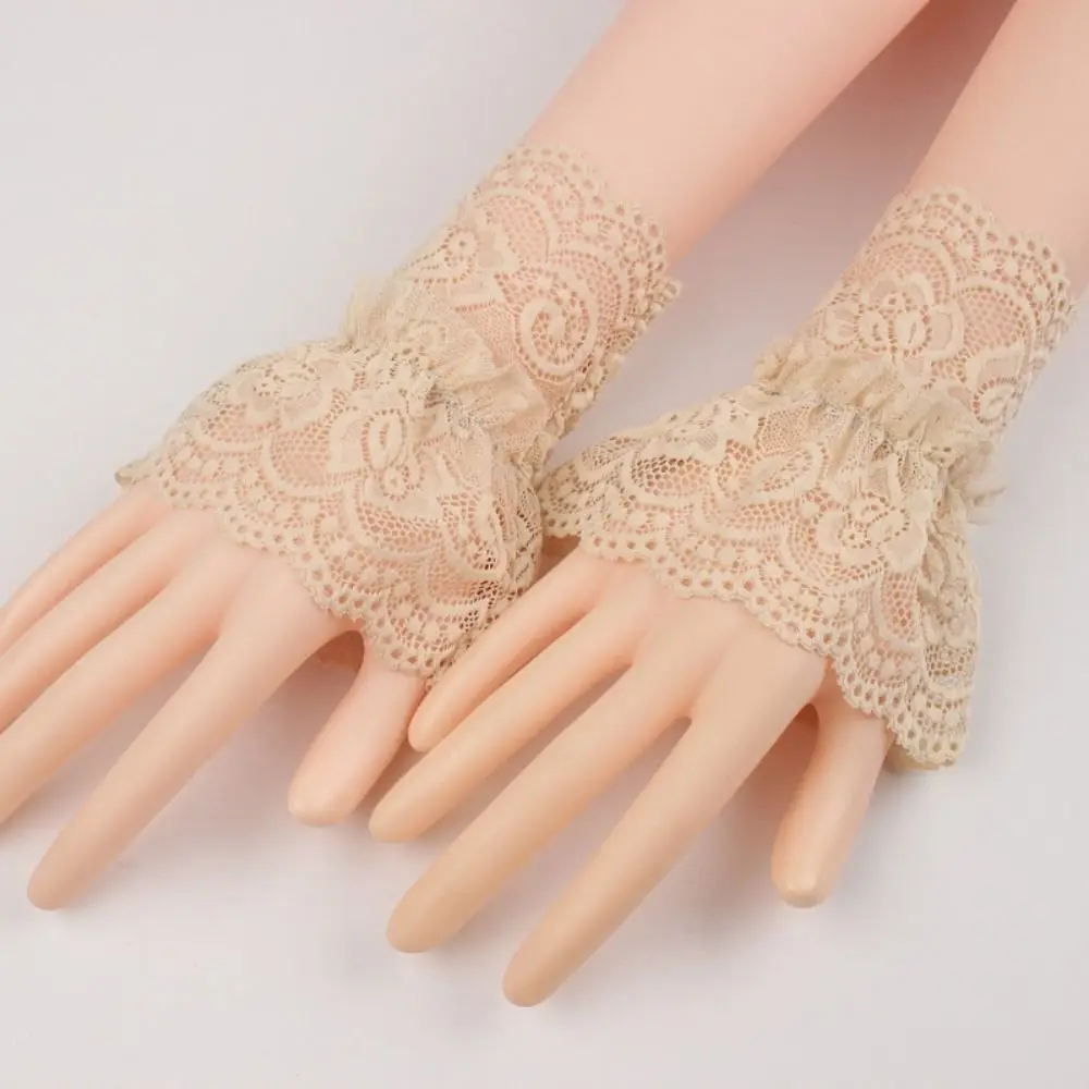 1Pair Universal Scar Cover Gloves Sweater Decorative Ruffles Elbow Sleeve Lace Cuffs Detachable Sleeve Cuffs Fake Sleeve