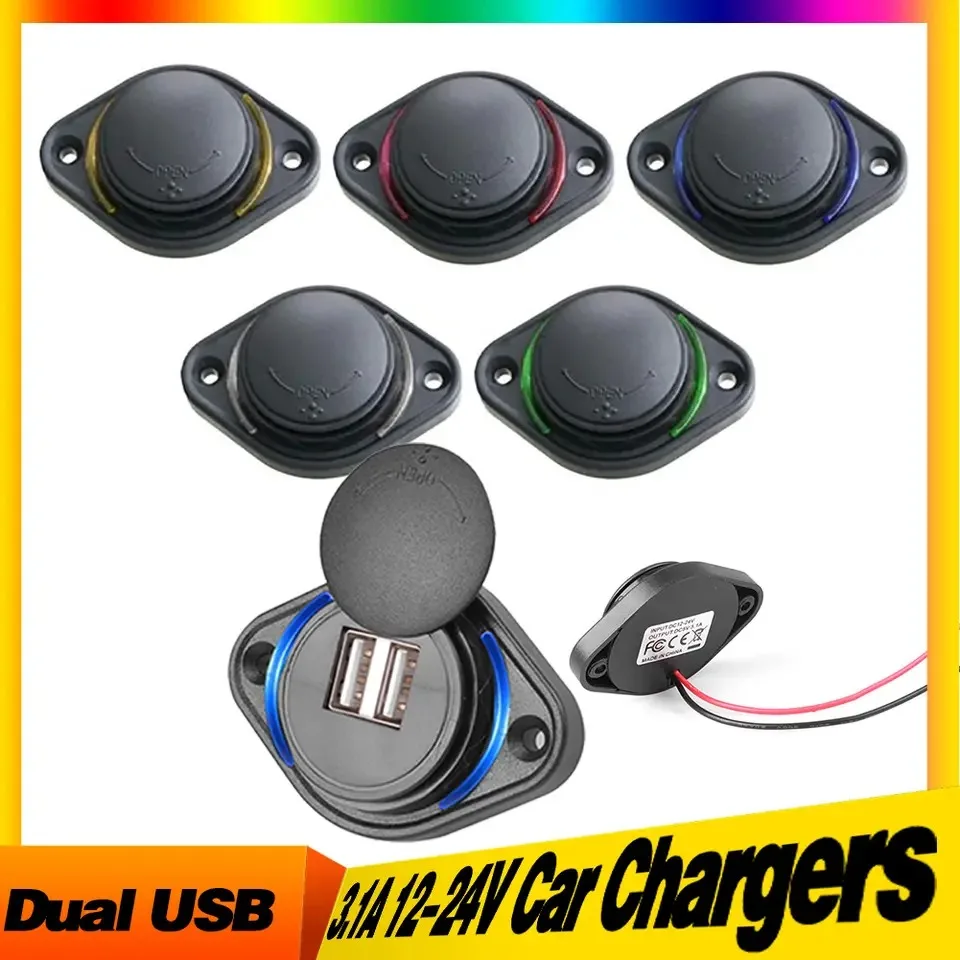 Dual USB Charger with Sliding Cap Car Phone Charger Power Socket Adapter Waterproof 12V/24V for Car Motorcycle Boat Bus RV