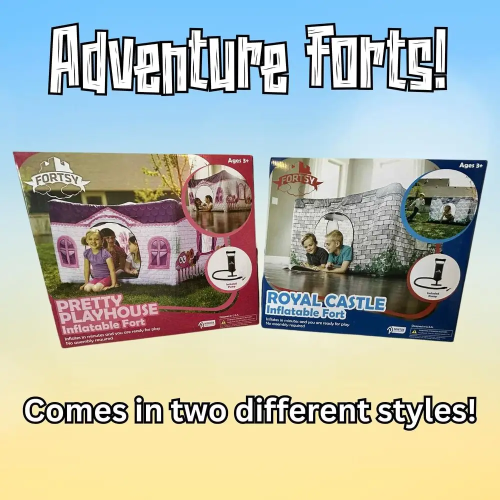 قلعة قابلة للنفخ، هيكل لعب داخلي وخارجي، 5×5×3 أقدام، مع مضخة يدوية، قابل للغسل في الغسالة، للأعمار 3 سنوات فما فوق