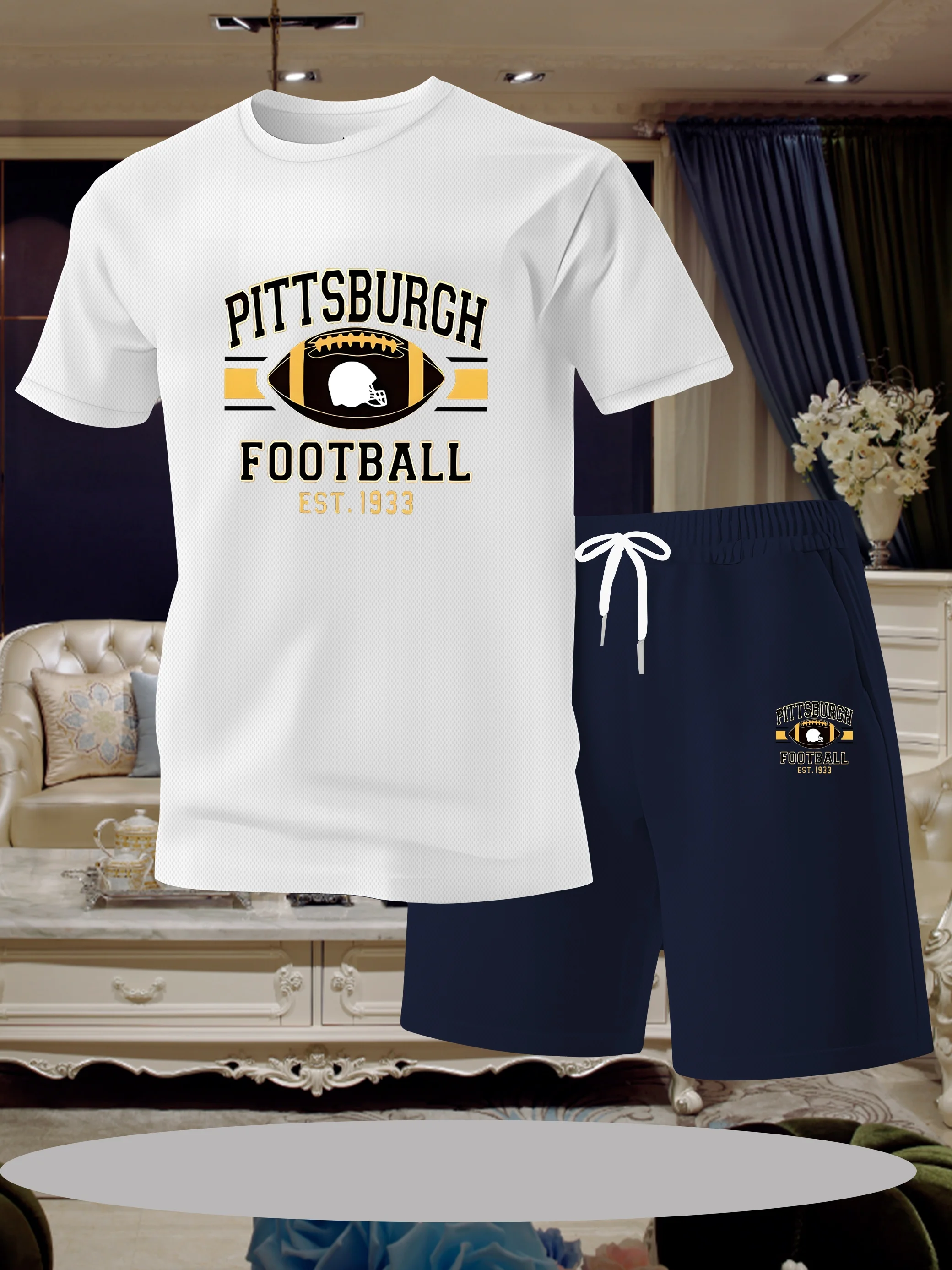 

Summer men's fitness fashion men's leisure sports suit quick drying sports suit short sleeved T-shirt shorts 2-piece set