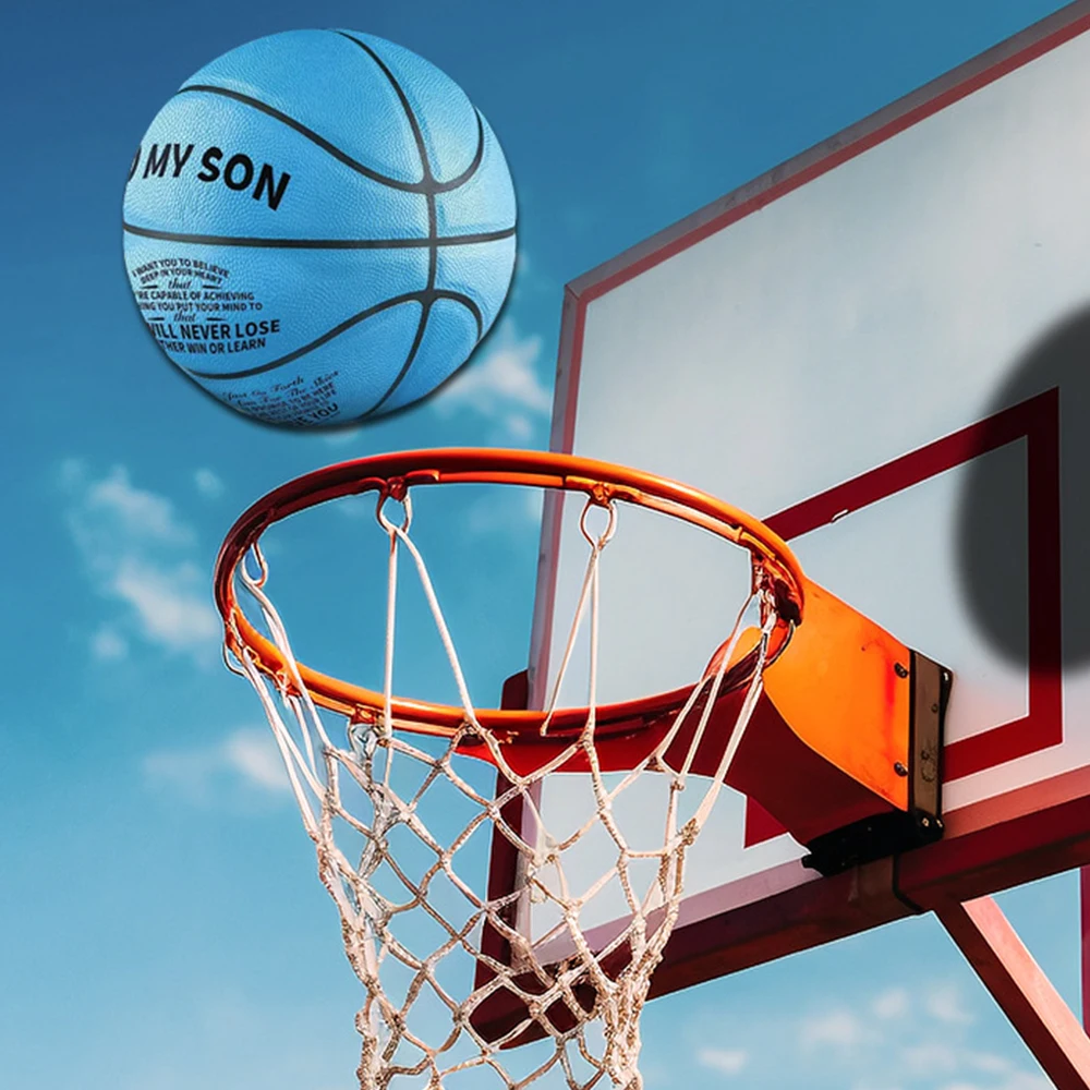 Baloncesto de interior No.7, tamaño estándar, cuero PU grabado, juego para estudiantes, baloncesto de entrenamiento para regalo de hijo