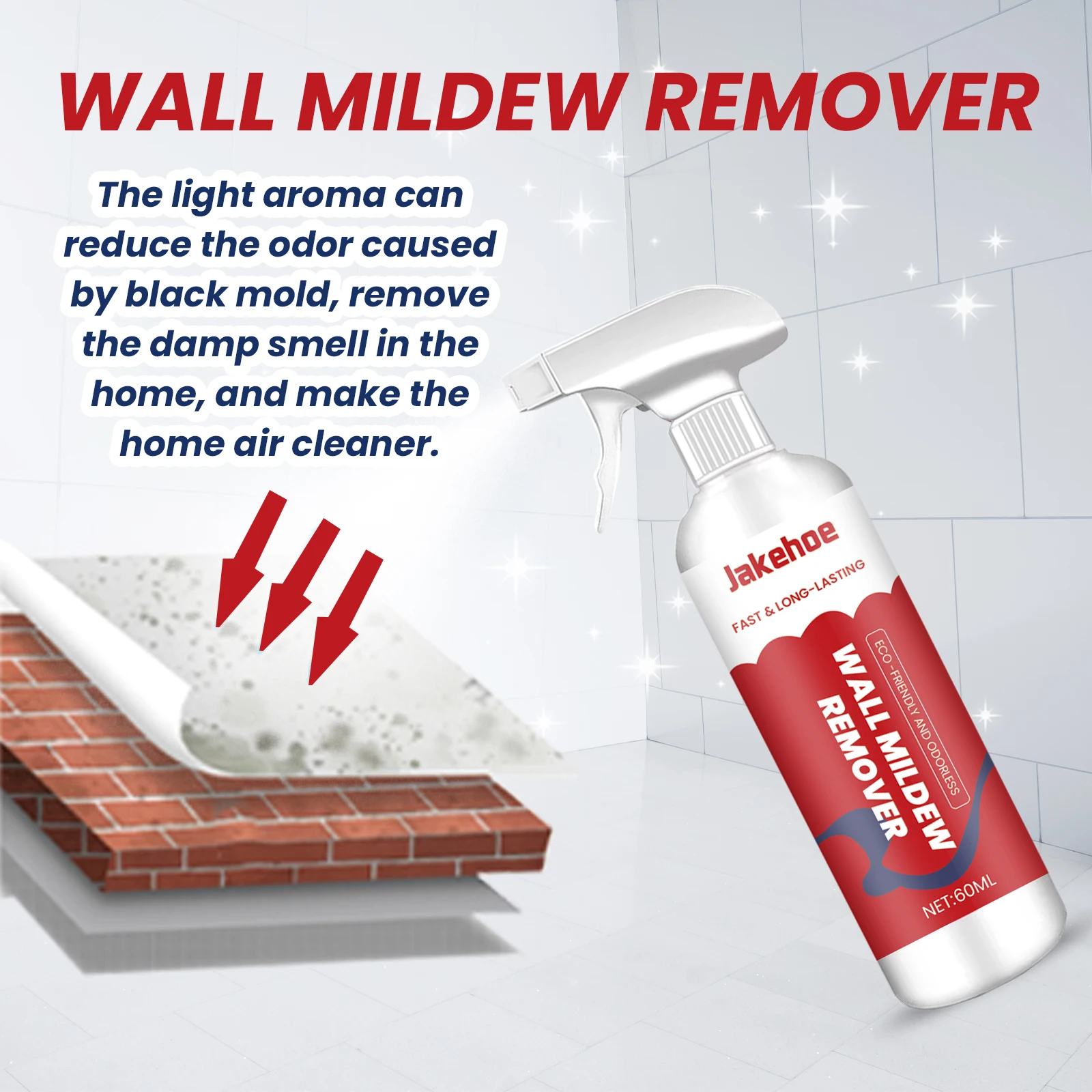 Jakehoe Wall Mildew Remover Household Bathroom Tile Floor Mildew Remover Wall Cleaning Stain and Mildew Preventer 60ml/pcs