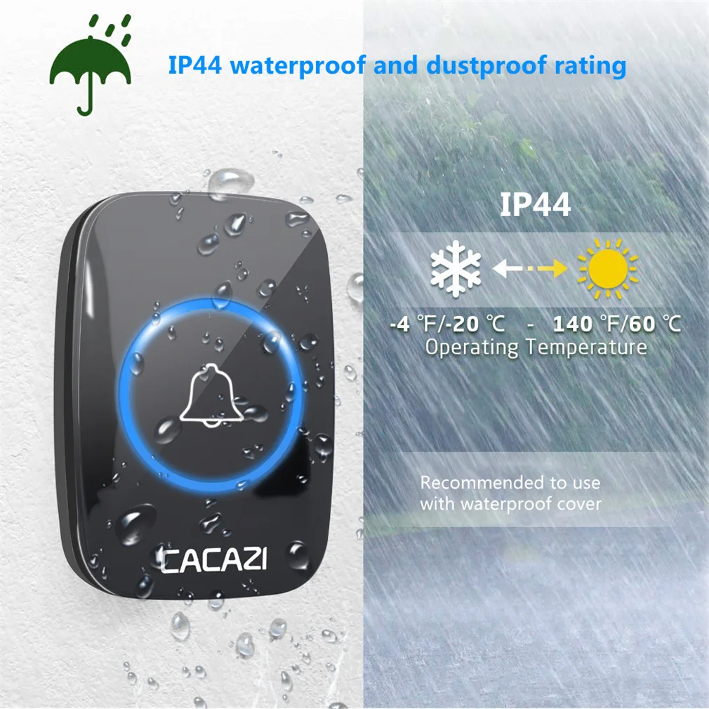 Campainha sem fio ip44 à prova dwireless água 60 chime 110db 300m remoto da ue reino unido eua inteligente campainha da porta casa inteligente boa