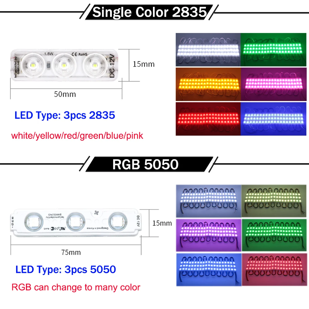 20pcs LED Module 12V 3Leds 2835 Injection Molding Light 5050 RGB IP67 Waterproof LED Light for Advertising Project Decoration