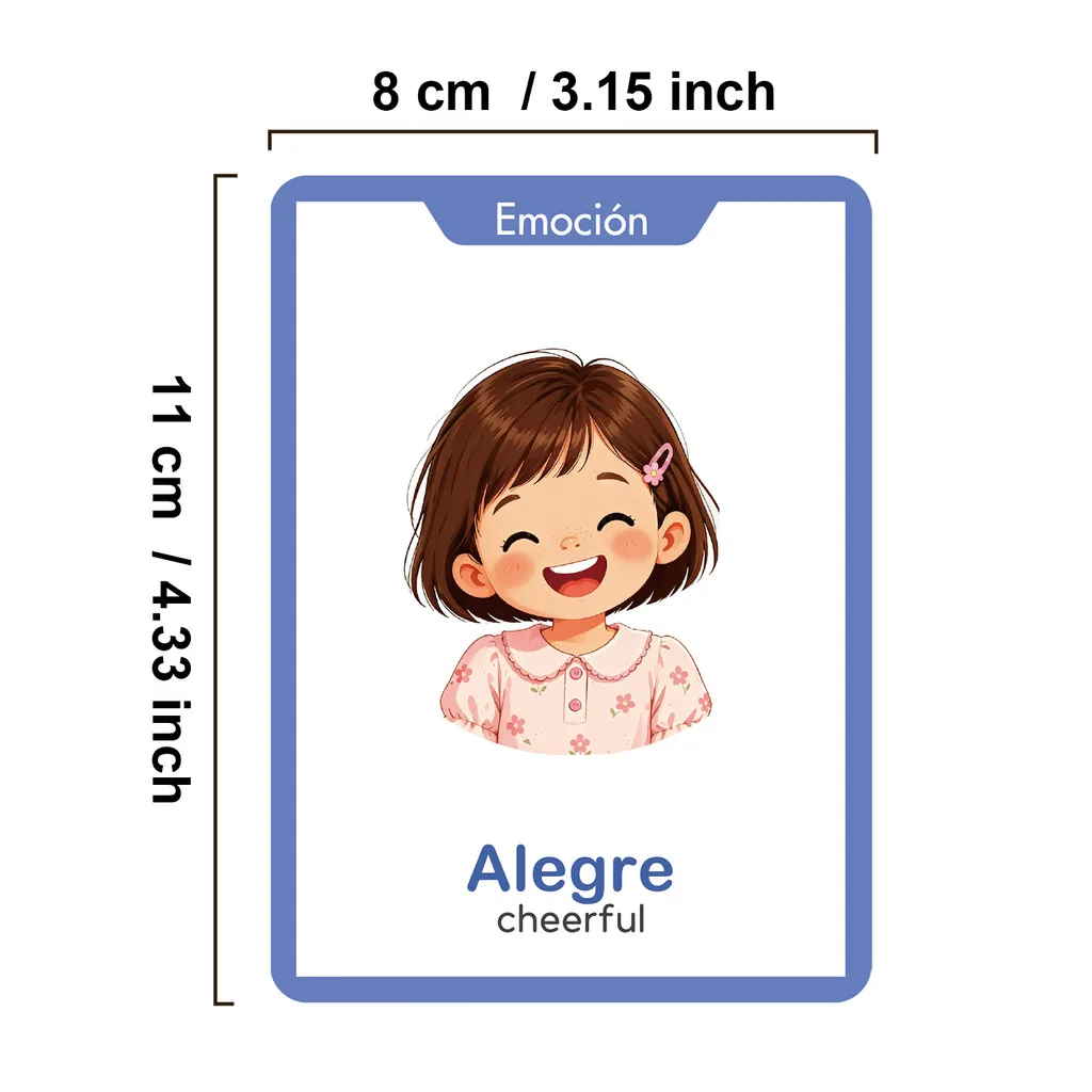 28 Words Spanish & English Bilingual Education Feeling Vocabulary Flashcards for Kids Classroom Resources Emotion Learning Cards