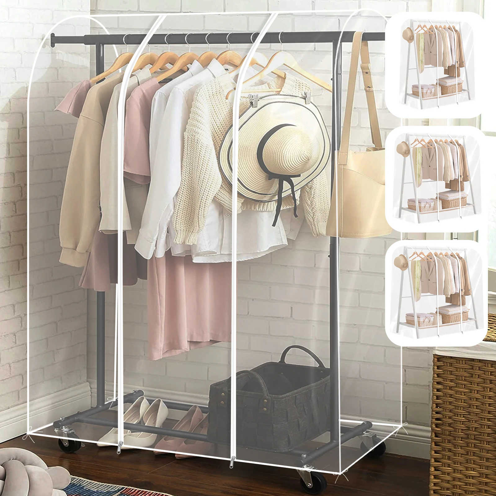 

NEW Garment Rack Cover Clear Clothing Rack Cover with Zipper Reusable Clothes Rail Cover Waterproof PEVA Clothes Rack Cover