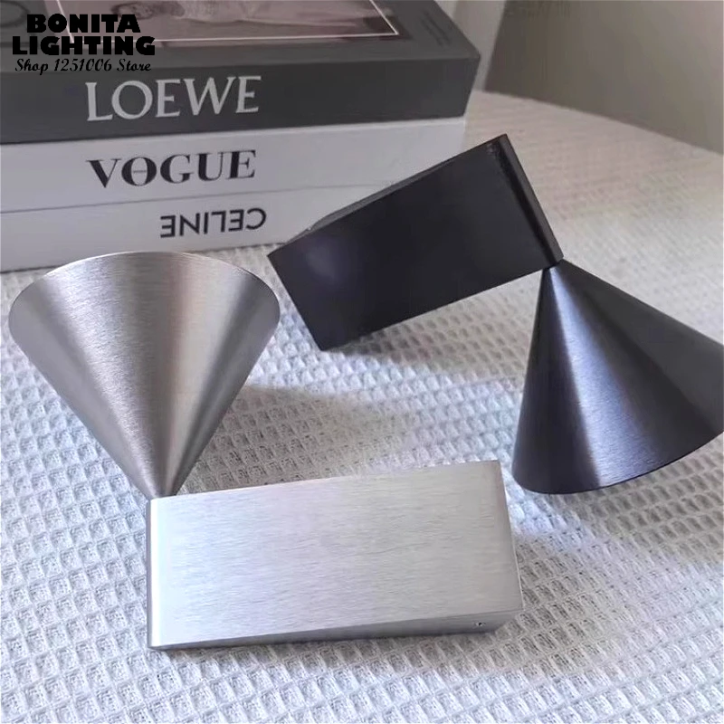 

Nordic Geometric Cone Wall Lamp, Background Wall/ Office/ Hotel/ Cafe Creative Sconces with 3 CCT, Scrub Silver & Matt Black