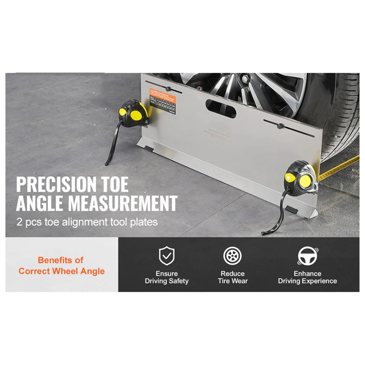 ABJZ Herramienta de alineación de ruedas Herramienta de alineación Placas de puntera con 2 cintas métricas Placa de herramienta de medición de ángulo del dedo del pie