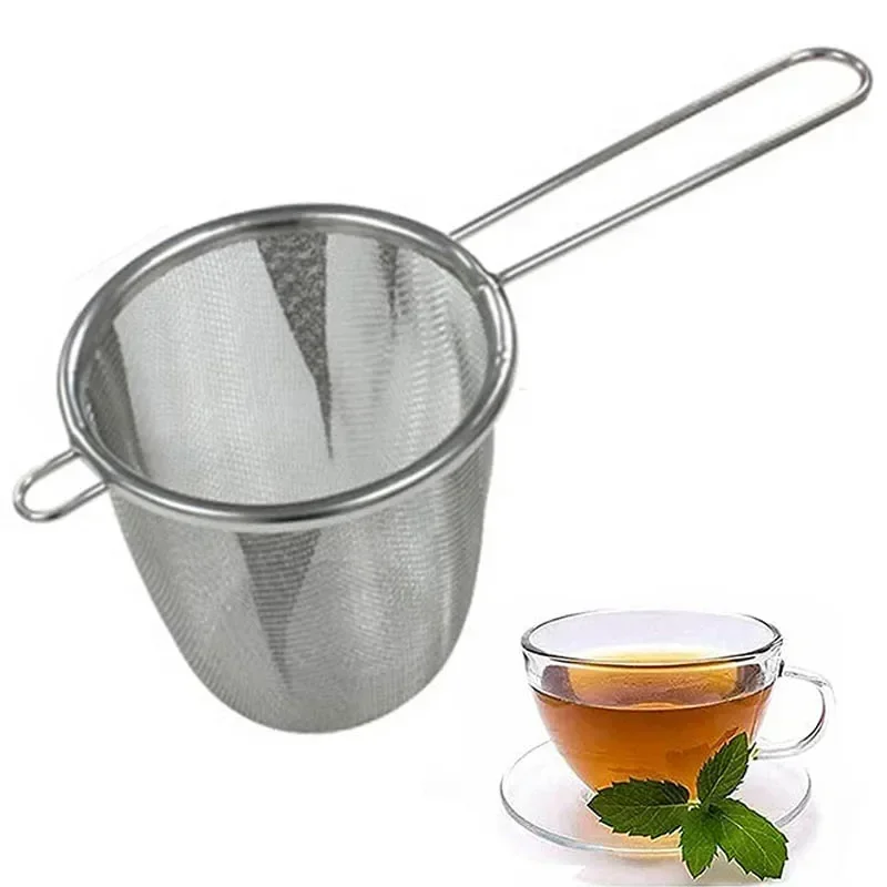 1Pc Tea Infuser With Handle Stainless Steel Coffee Flour Tea Leaf Filter Reusable Strainer Kitchen Gadget Teapot Accessories