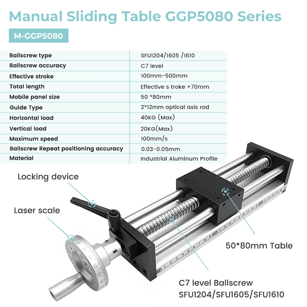 CNC الخطي GuideStage دليل انزلاق الجدول 50 ~ 400 مللي متر السكتة الدماغية C7 Ballscrew SFU1204/1605/1610 مع منضدة عقارب 40 كجم أقصى تحميل