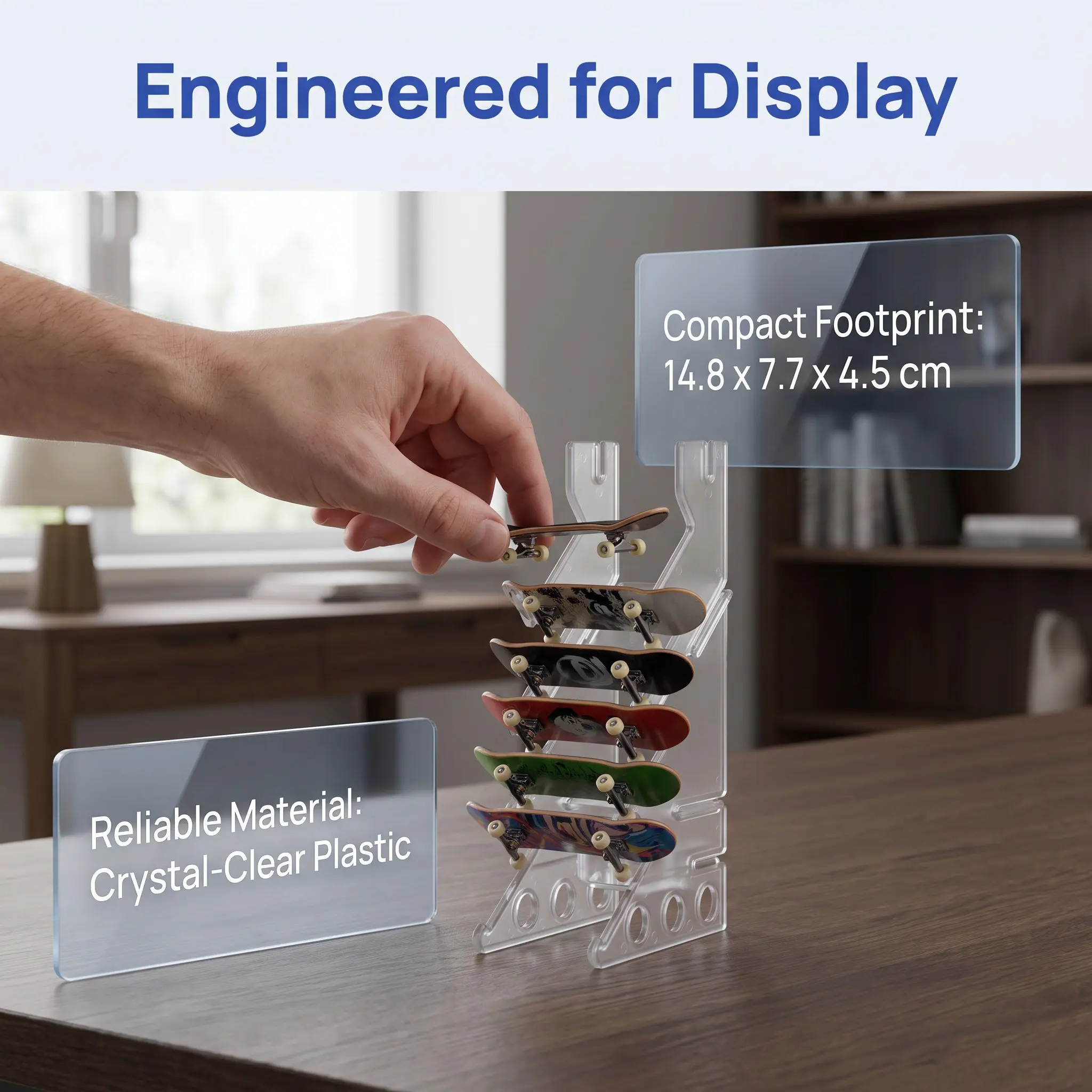 Plastic Mini Skateboard Holders For Gaming Room Decor Student Clear Finger Compact Display Skateboards Space Saving