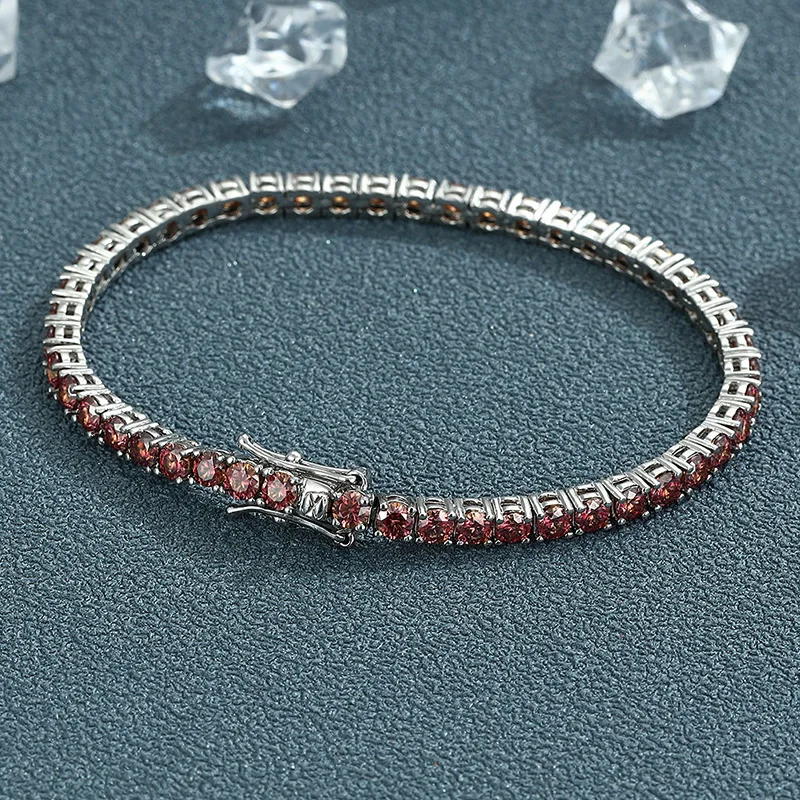 

Luxury Solid Platinum PT950 Women's Orange 3MM 4mm Moissanite Diamond Bracelet Ins Niche Diamond Bracelet