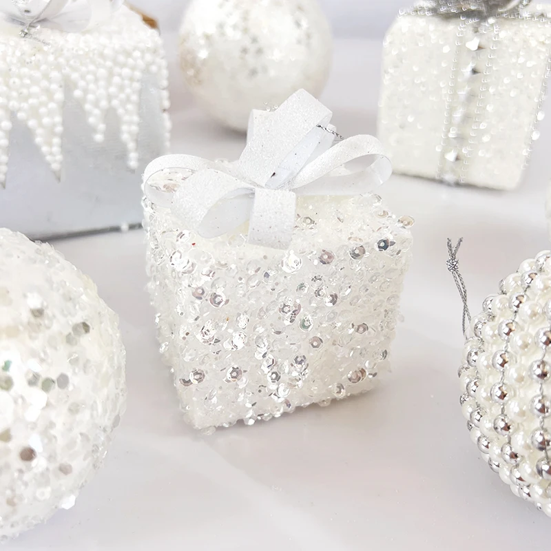 Glitter Enfeites De Árvore De Natal, Bolas De Espuma, Artes Brancas, Bola De Pendurado De Casamento, Decoração De Festa De Ano Novo Em Casa