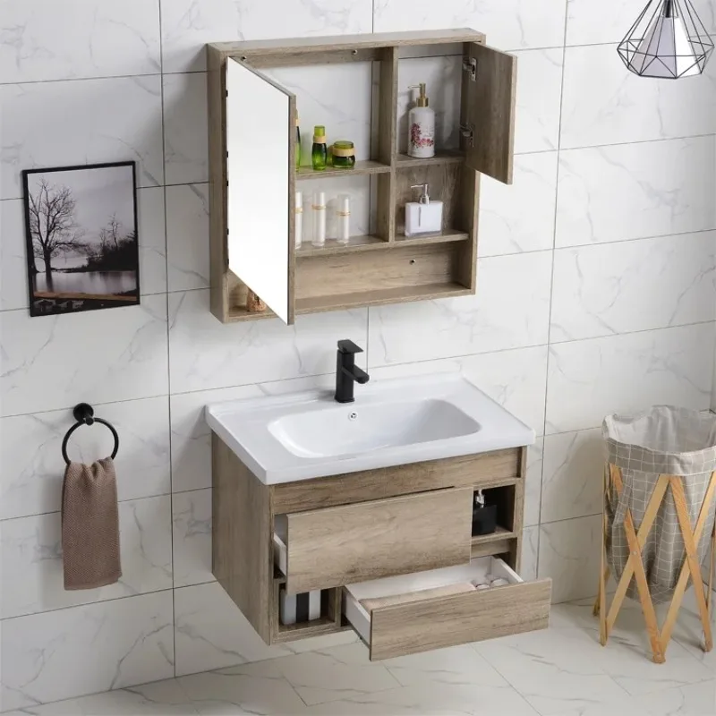 Modern Design Bathroom Sink with Cabinet Set Wall Mounted Small Bathroom Cabinet with Mirror Cabinet