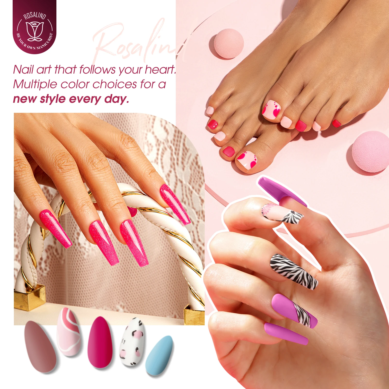 ロザリンド ネイルポリッシュ ピンクグリッター ハイブリッド ソークオフ セミパーマネント ネイルジェル UV/LEDランプ ジェルニス 20色+ベース マットトップコート