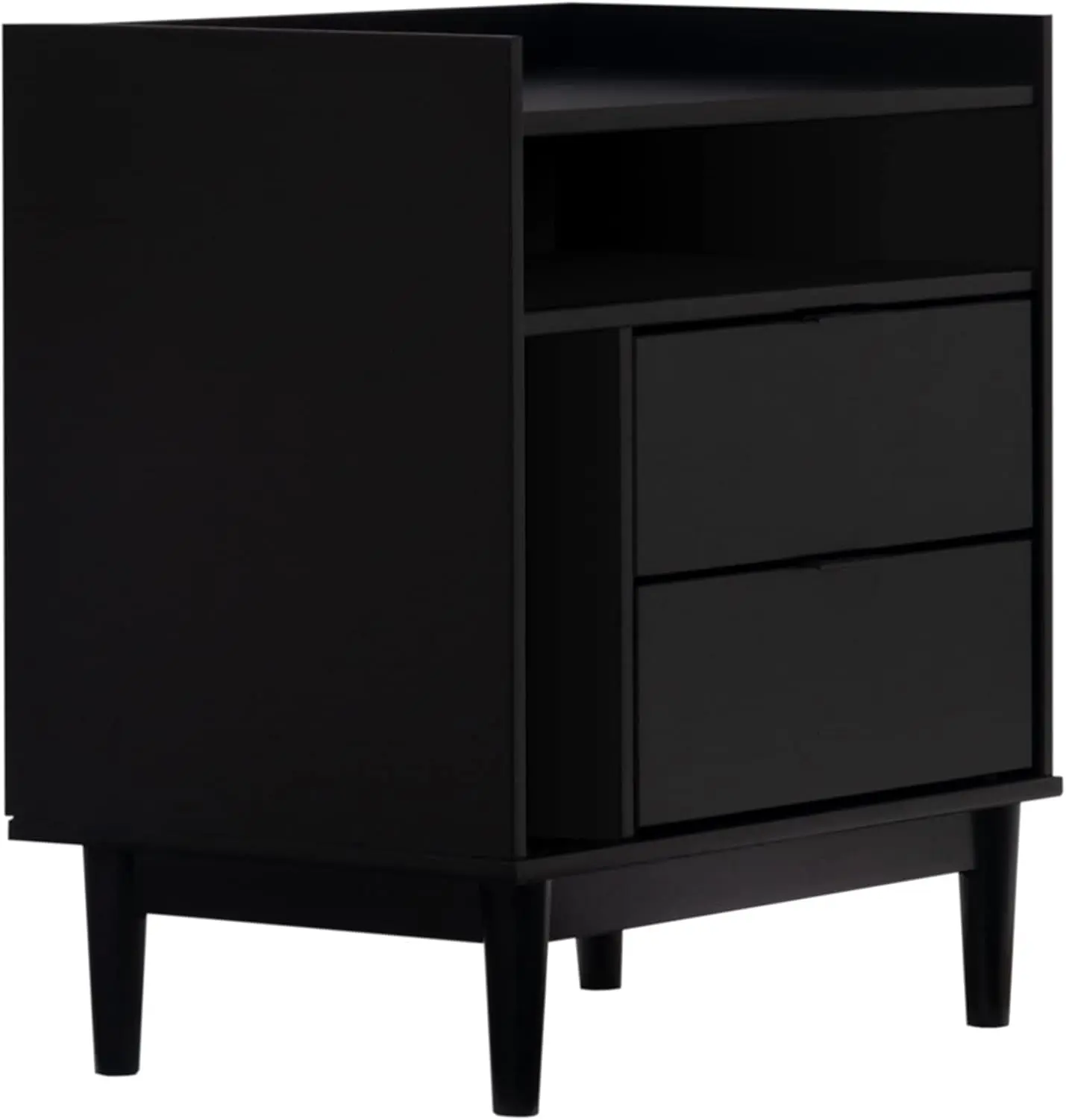 Blythe Mid- Modern Tray-Top Storage Nightstand, 25 Inch, Black