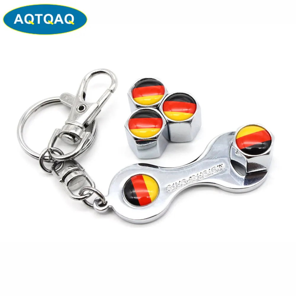 

5Pcs/Set Germany Flag Style Anti-theft Car Wheel Air Tire Valves Tire Valve Caps Stem with Wrench Keychain Ring Spanner New