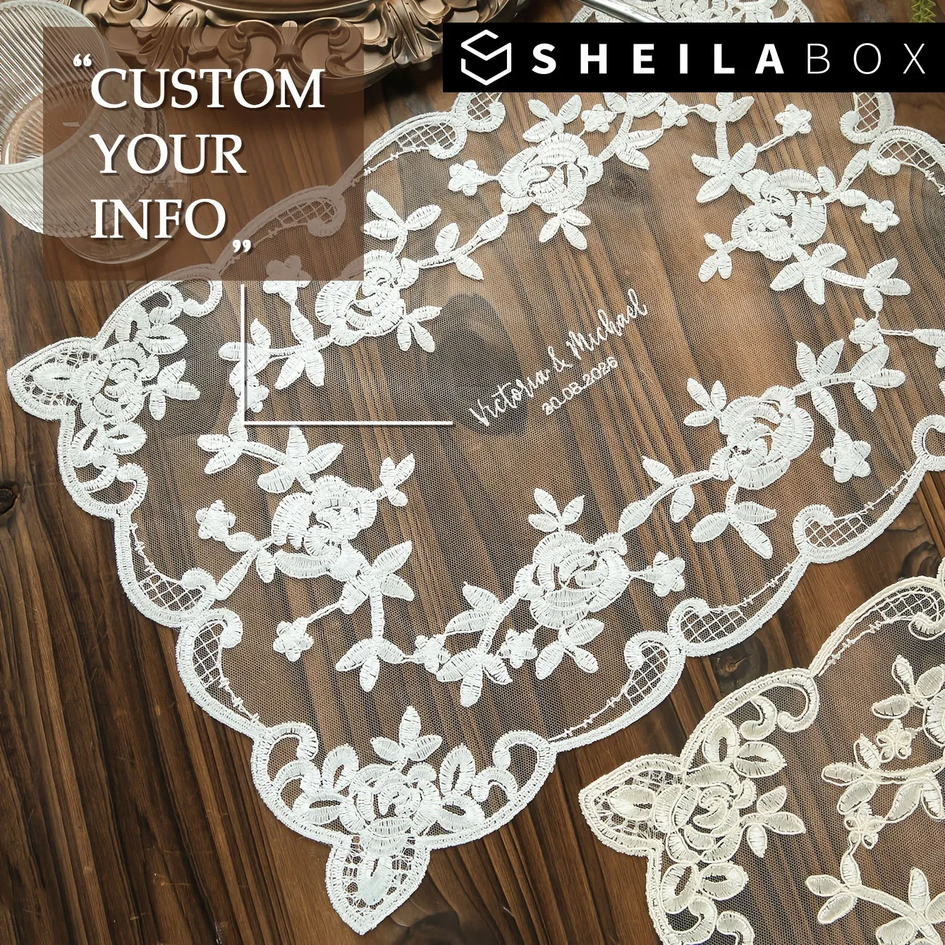 Sheilabox Personalized Lace Placemat Elegant Floral Embroidered Table Mat Bridal Wedding Party Dinner Table Decor Placemats Gift