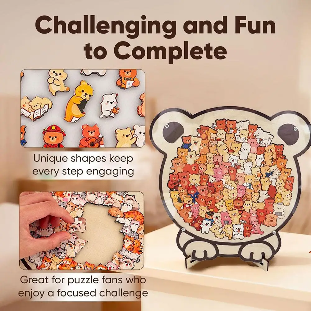 Cartoon Bear Jigsaw Puzzle Desktop Ornament Creative And Adorable Cat And Dog Colourful Wooden Decorative Figurines Home Decor