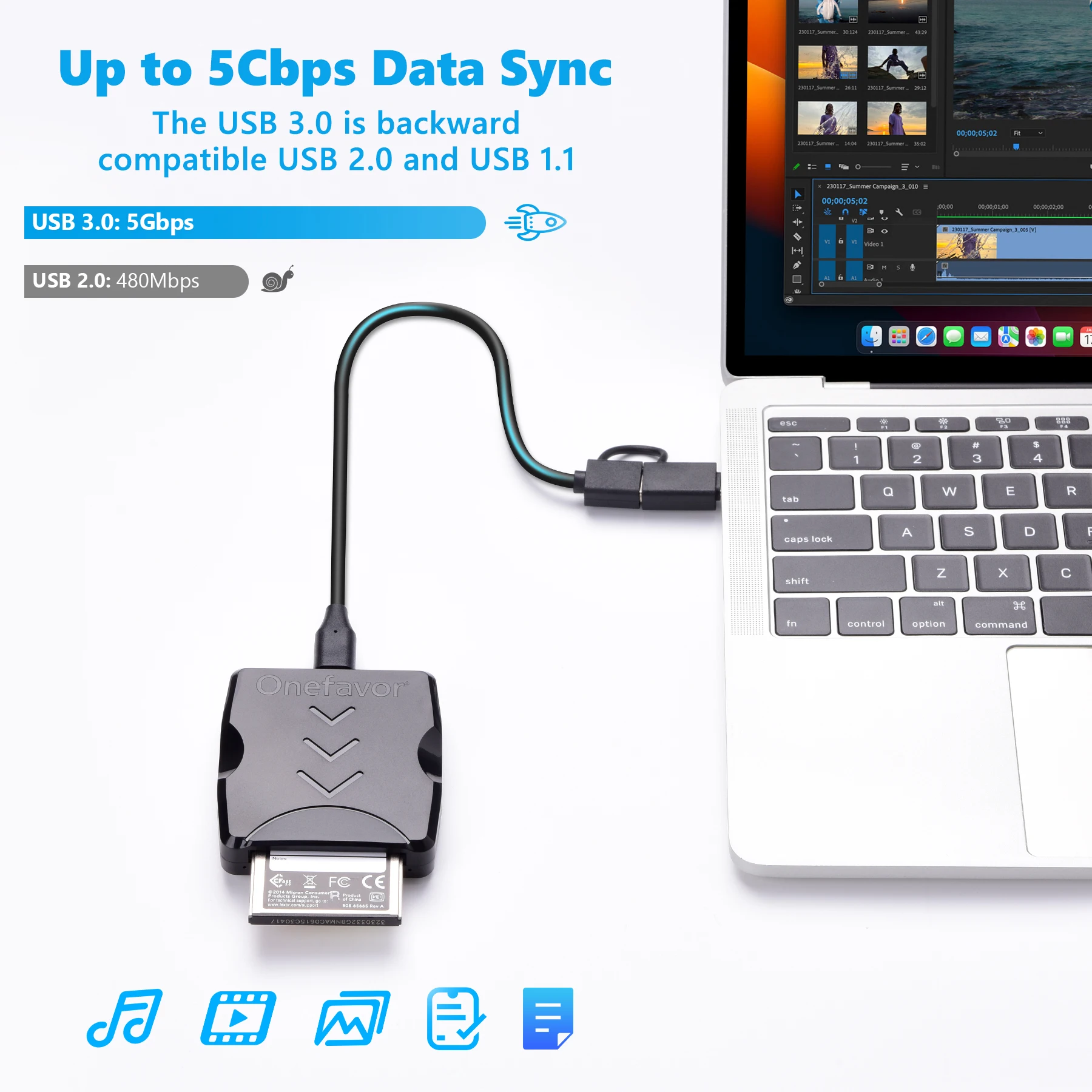 قارئ بطاقات Onefavor CFast USB3.0 قارئ بطاقات عالي السرعة واجهة من النوع c لبطاقة DSLR CFast