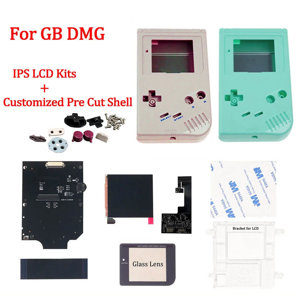 Novo kit de tela lcd ips com carcaça de gameboy original dmg., pré-cortado, com kit de lcd.