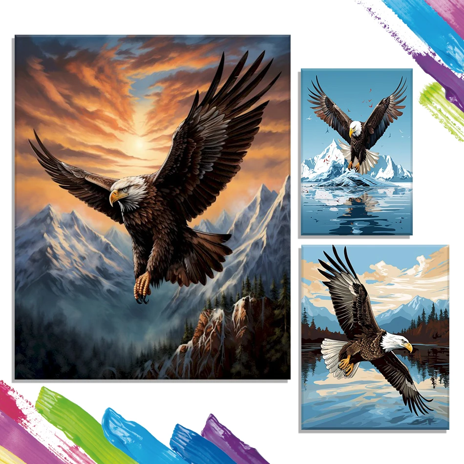 GATYZTORY Canvas Painting By Numbers Watercolors Handwork Canvas Picture Paint Kit Animals eagle Acrylic Paints Decoration Home