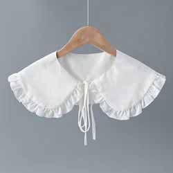 White Shawl for Doll False Fake Collar for Women Girls Ruffled Trim Detachable Half Shirt Lapel Blouse Lace-Up Bandage