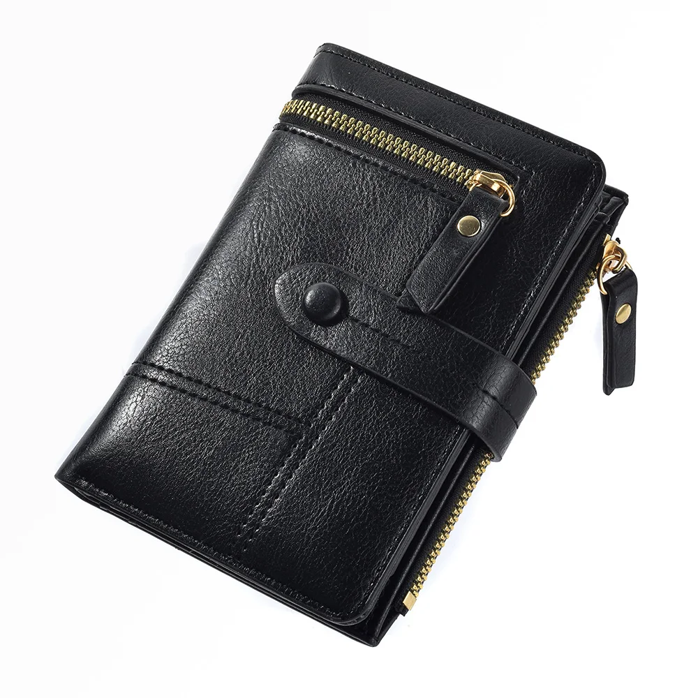 New Purse Ladies Europe And America High Quality PU Leather Short Folding Purse Vertical Double Zipper Fashion Women's Wallet