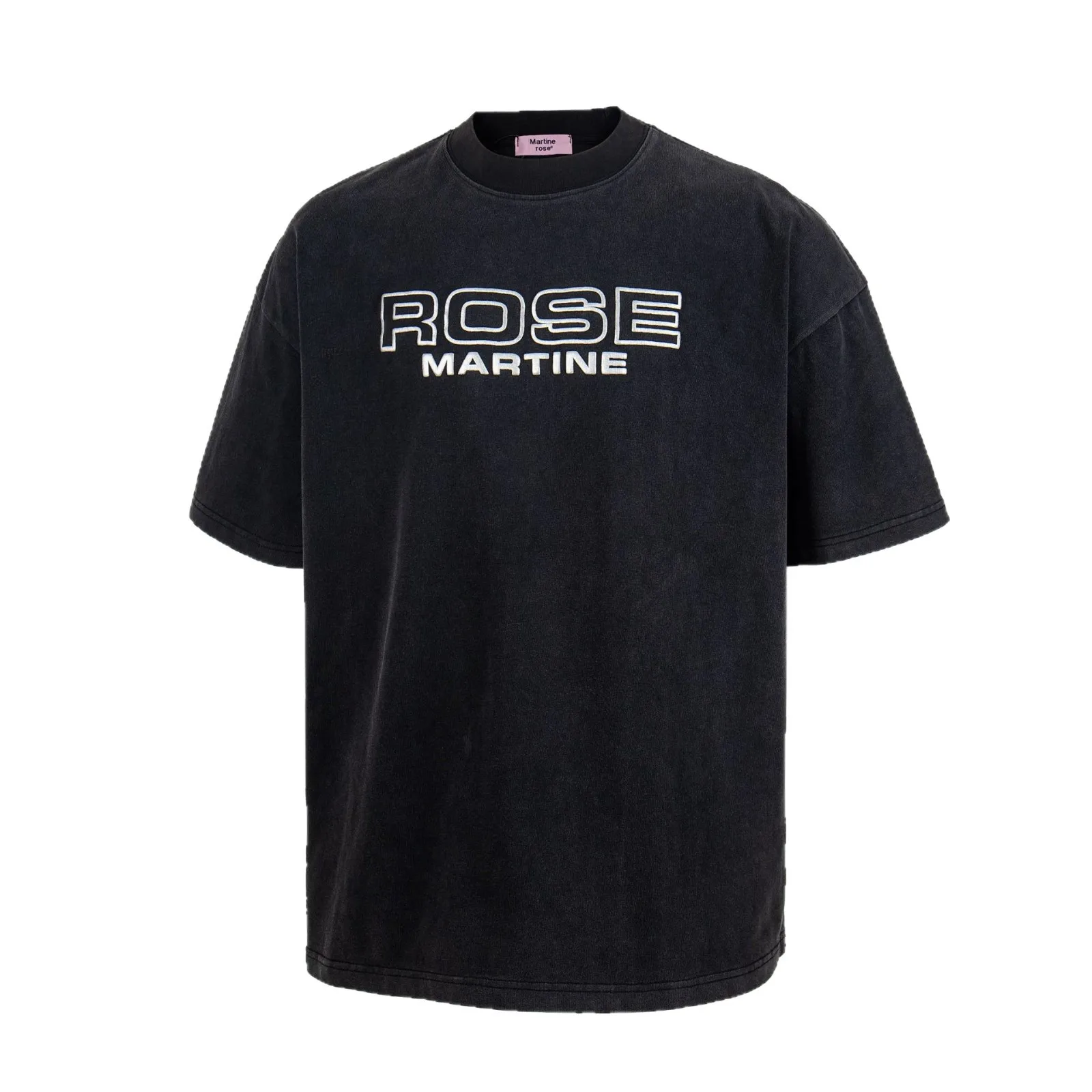 Martine Rose 26ss 3D three-dimensional metal slogan short-sleeved washed and distressed casual loose round-neck T-shirt