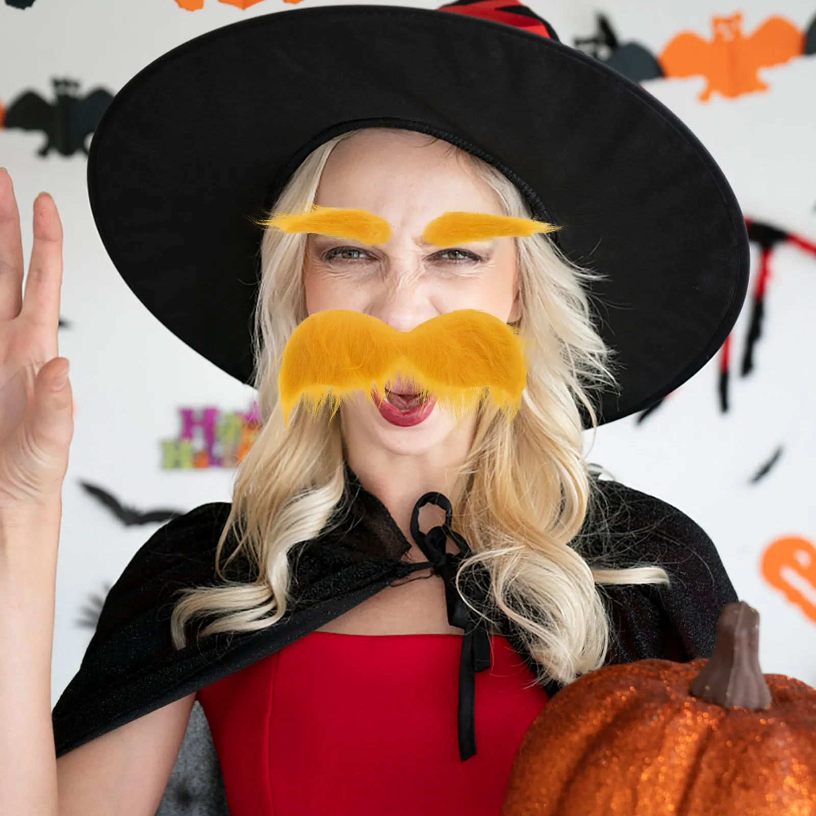 

1Set Yellow Fake Beard Artificial Eyebrow Comfortable Lightweight Cosplay Performance Party Photo Props Fake Beard