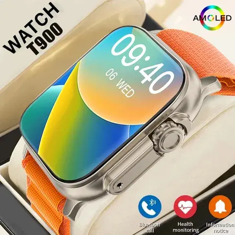 LAXASFIT T900Ultra Smartwatch 블루투스 토크 Smartwatch 메시지 경고 심박수 모니터 안드로이드 IOS 남성 여성을위한 스포츠 시계