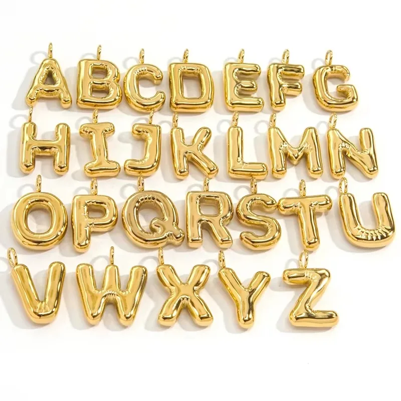 Vergulde 26-letters DIY hanger roestvrijstalen bedels voor sieraden maken mollige bubble alfabet ketting sleutelhanger accessoires