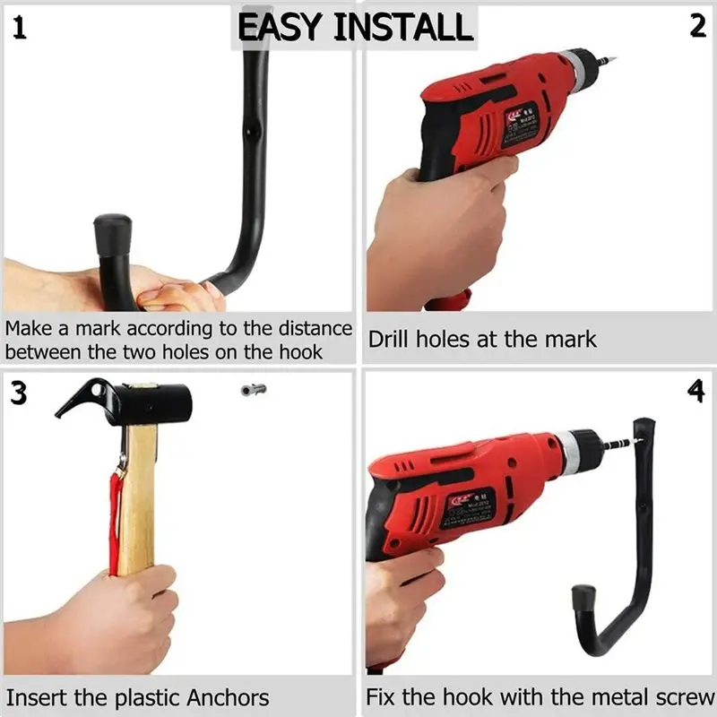 ABFU-Garage Storage Ladders Hooks, 6 Pack Heavy Duty Utility Wall-Mounted Hangers- Safely Hold Up To 50 Pounds 9.8 Inch Rack Spa