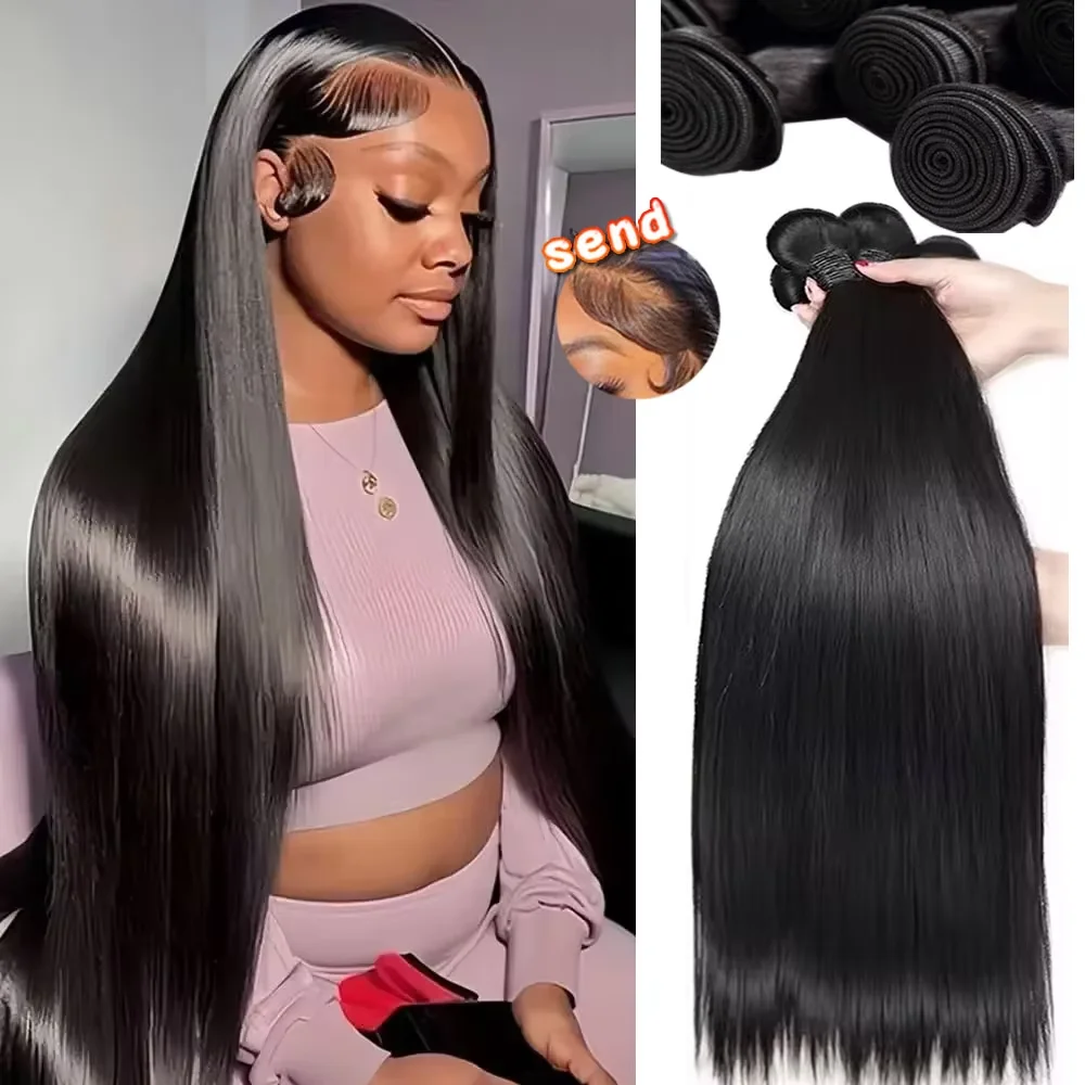 30 34 36 بوصة حزم من شعر طبيعي مفرود 100% غير معالج عذراء البرازيلي 3/4/5 حزم 16A حزم سميكة الشعر البشري للنساء