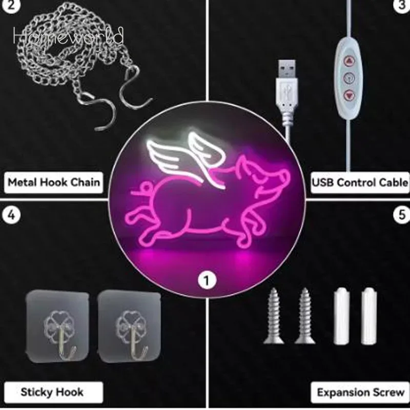 Flying Pigs Cute Animals LED Neon Light Sign For Home Bedroom Gaming Room Bar Club Pub Wall Art Decoration Hanging Light
