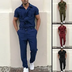 Men Outfit Set 2022 Men's Fashion Short Sleeve Pocket Zip Zip Jumpsuit Overalls Overalls Overalls Men Clothing