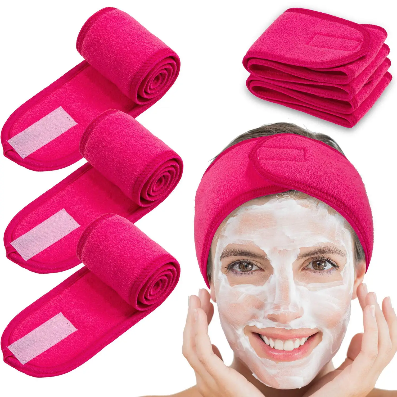 4 Packs Spa Facial Headband Head Wrap Terry Cloth Adjustable Bandanas Shower Hairband Stretch Towel for Bath Make Up Yoga Sport