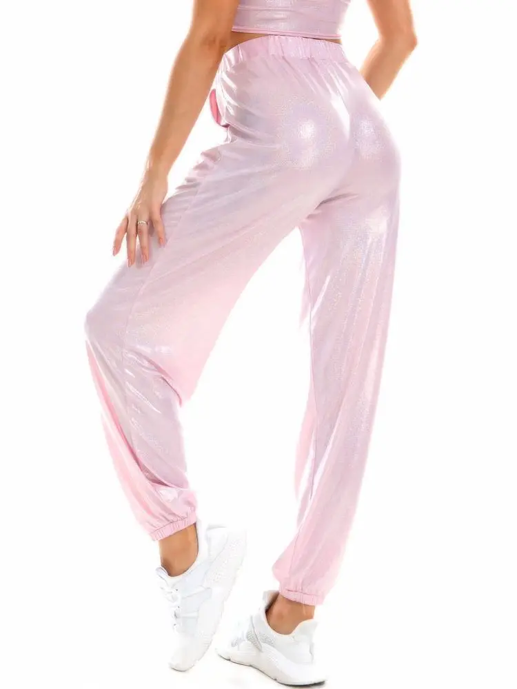 MSemis Mädchen Metallic Tanzhose – Hochglanz, Hohe Taille, Hip Hop, Karneval, Größen 110–176