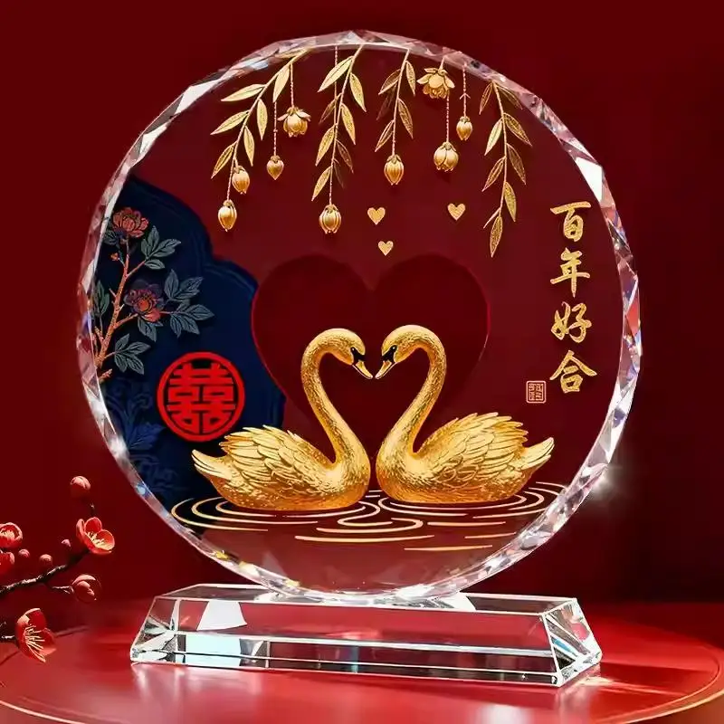 スワンクリスタル装飾置物-結婚祝い-カップル向け-高級実用的な卓上装飾品-人工クリスタル