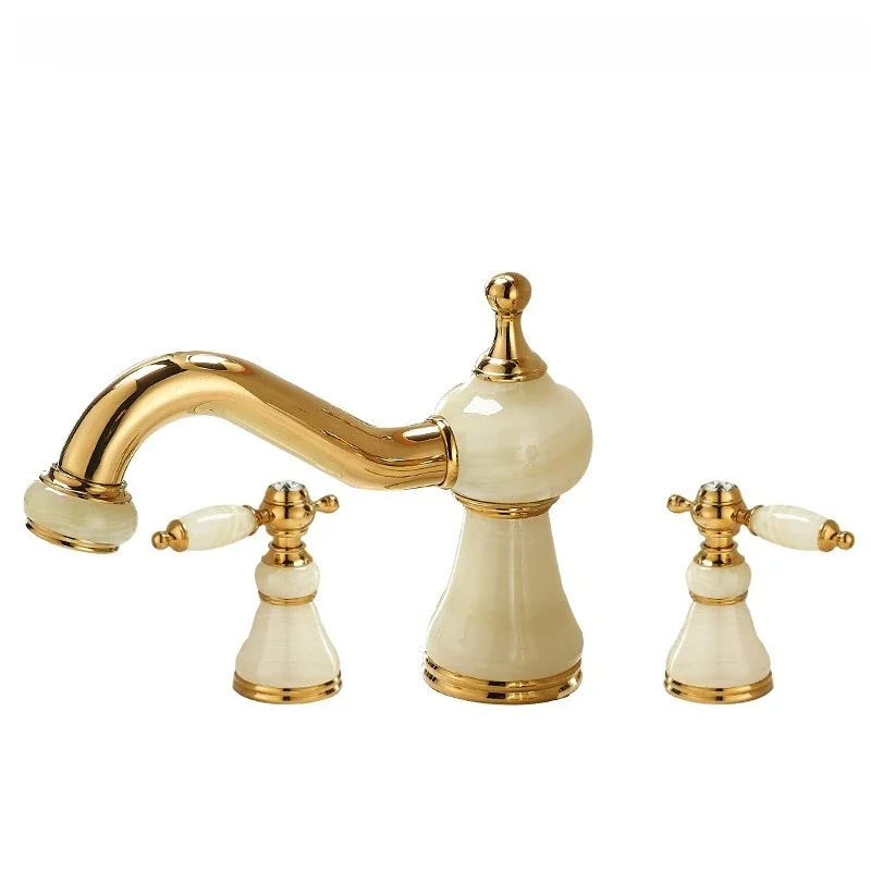 

Bathroom three-hole basin jade faucet, double-handle split type hot and cold rotating faucet