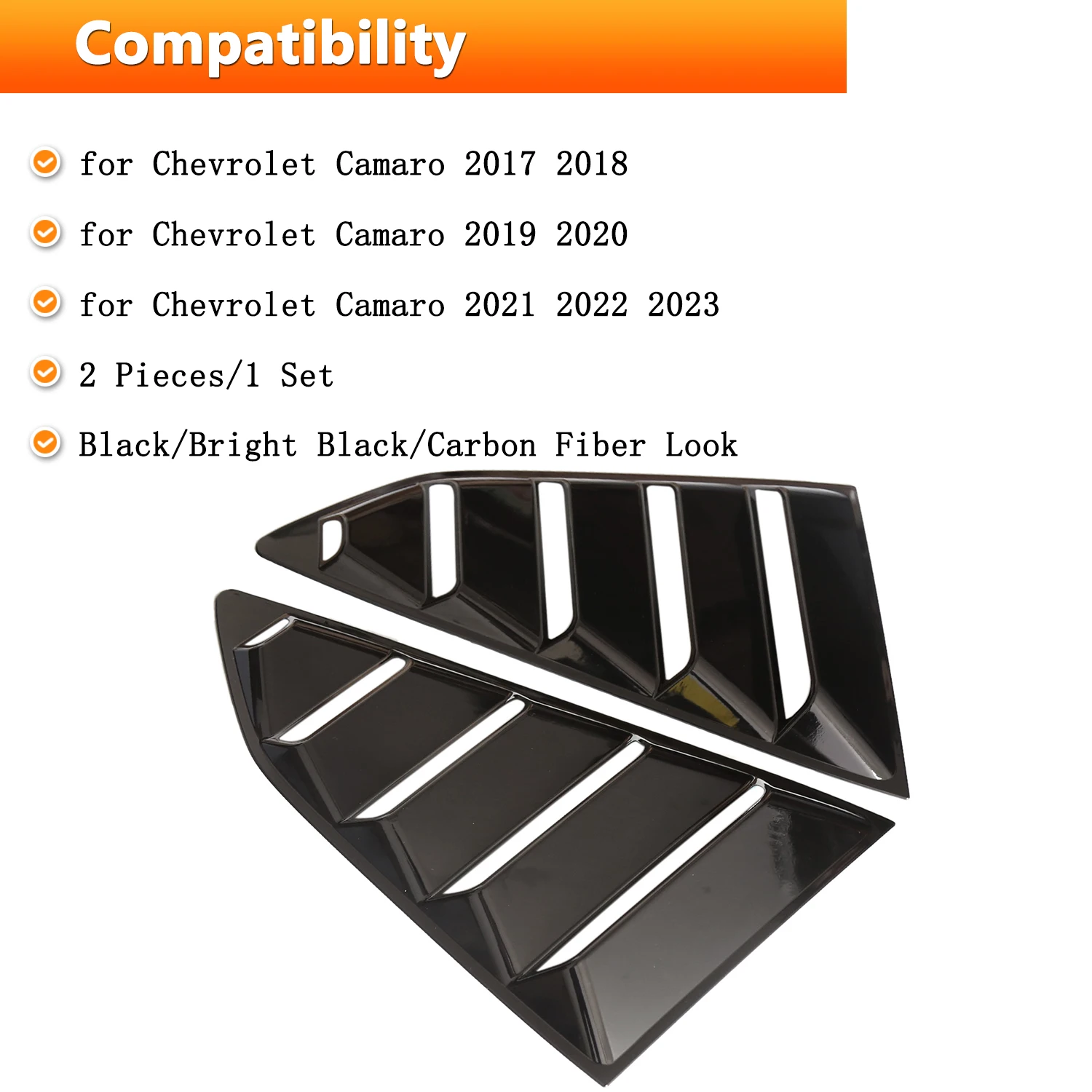 Car Rear Window Blind Vent Trim Louvers Scoop Decoration Stickers Cover for Chevrolet Camaro 2017-2023 Exterior Accessory Black
