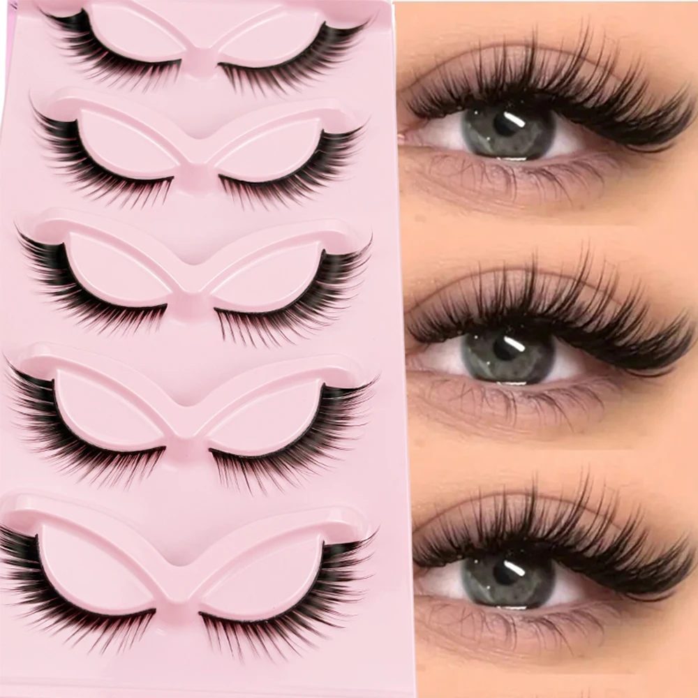 Cat-5 pares de pestañas postizas de ojos: visón artificial esponjoso 8D de 16 mm, aspecto natural, mejora el efecto visual de los ojos