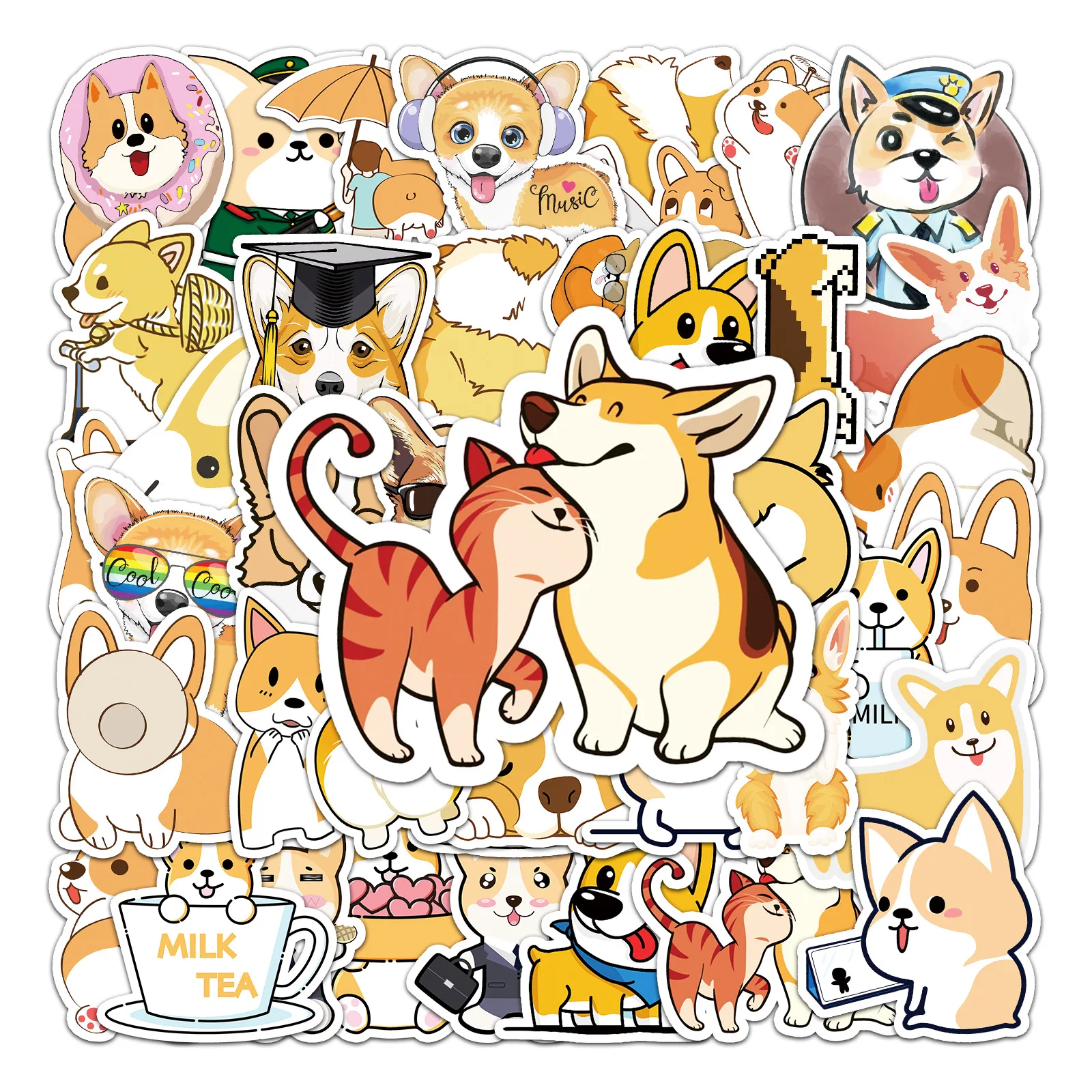 

50Pcs Cartoon Cute Corgi Series Graffiti Stickers Suitable for Laptop Helmets Desktop Decoration DIY Stickers Toys Wholesale