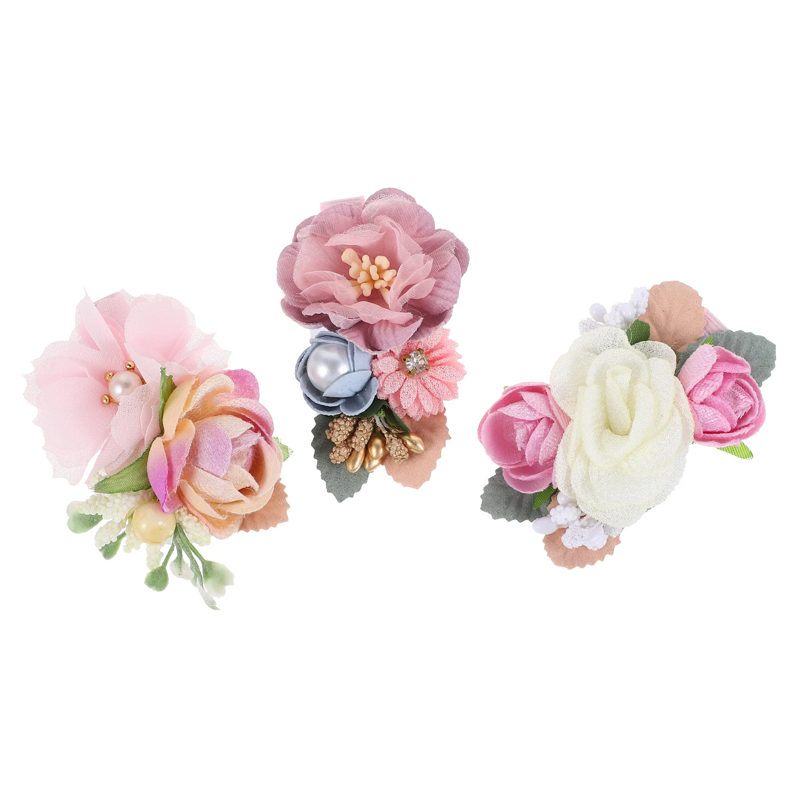 

3 Pcs Floral Hair Clips Artificial Bright Colored Flower Headdresses Accessories Child Teen Women Durable Layered Petals