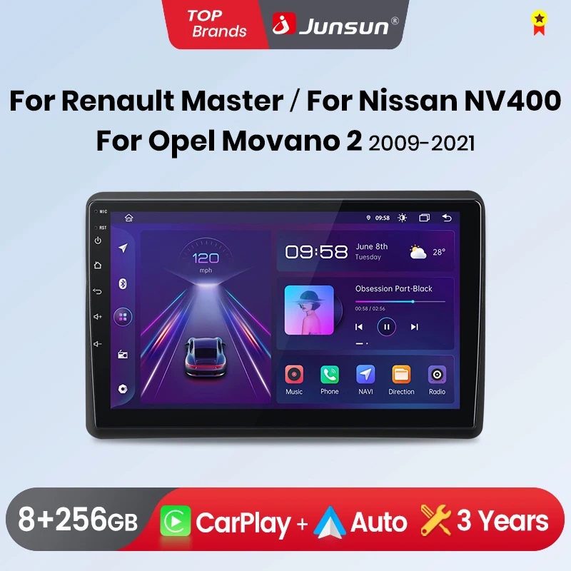 Junsun-reproductor multimedia con Android para coche, con 2 din CarPlay autorradio, RDS, BT, DSP, para Renault Master, Nissan NV400, Opel Movano, años 2010 a 2021 1