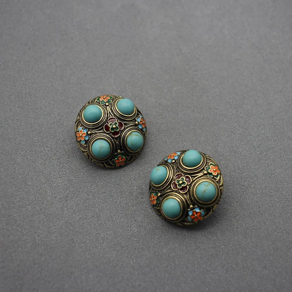 

Exaggerated Stylish Earrings Large Size Earrings Turquoise Retro Palace Enamel Earrings