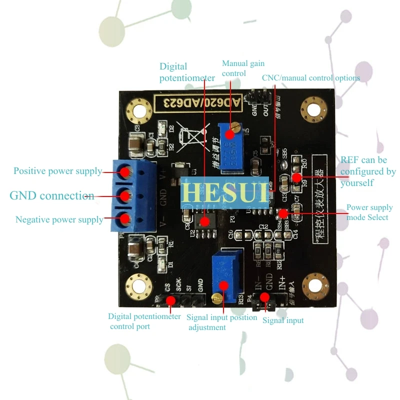 Instrumentation amplifier AD623 module numerical control potentiometer MCP41100 program control