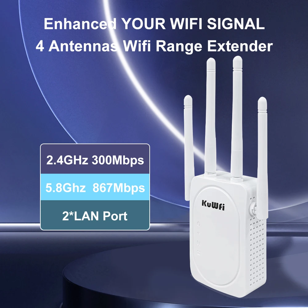 Imagem -03 - Kuwfi 1200mbps Repetidor Wifi Dual-band 5g 2.4g Wifi Extender Wifi Booster Amplificador de Rede Router Wifi de Sinal de Longo Alcance