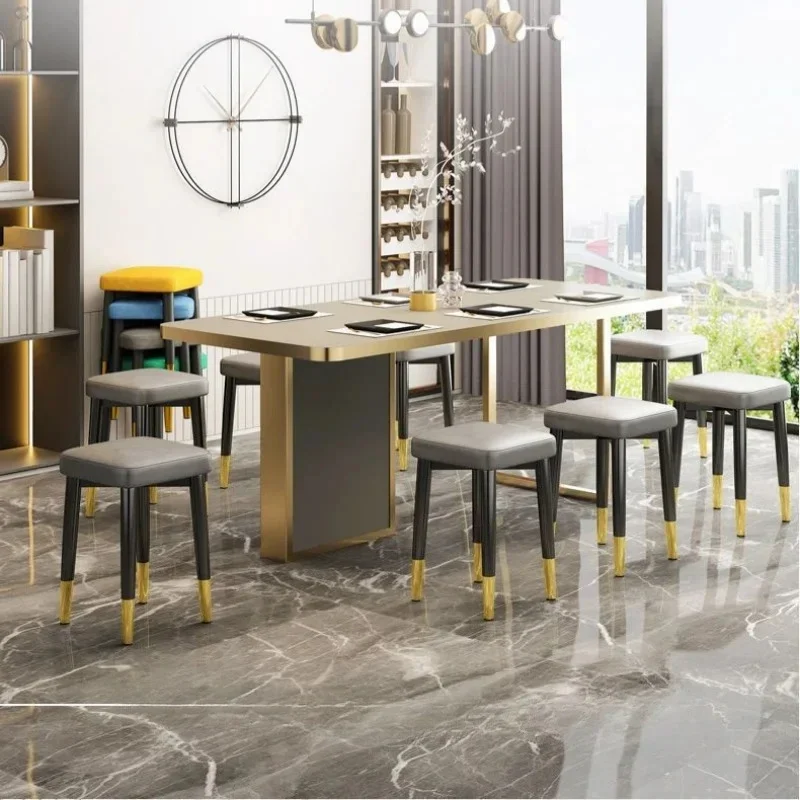 Modern Cushioned Stool for Dining Room, Living Room, Bedroom, and Office | with Golden Foot Cover, Criss-cross Construction Leg