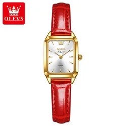 OLEVS Classic Womens Watches Top Brand Luxury Leather Strap Fashion Square Quartz Watch for Women Waterproof Casual Wristwatch